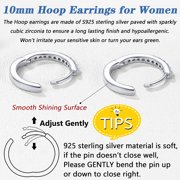 Silvora Sterling Silver Hoop Earrings for Women Cubic Zirconia Huggie Earring Jewelry Birthday Christmas Anniversary Mother's Day Gift, 6mm/8mm/10mm/12mm