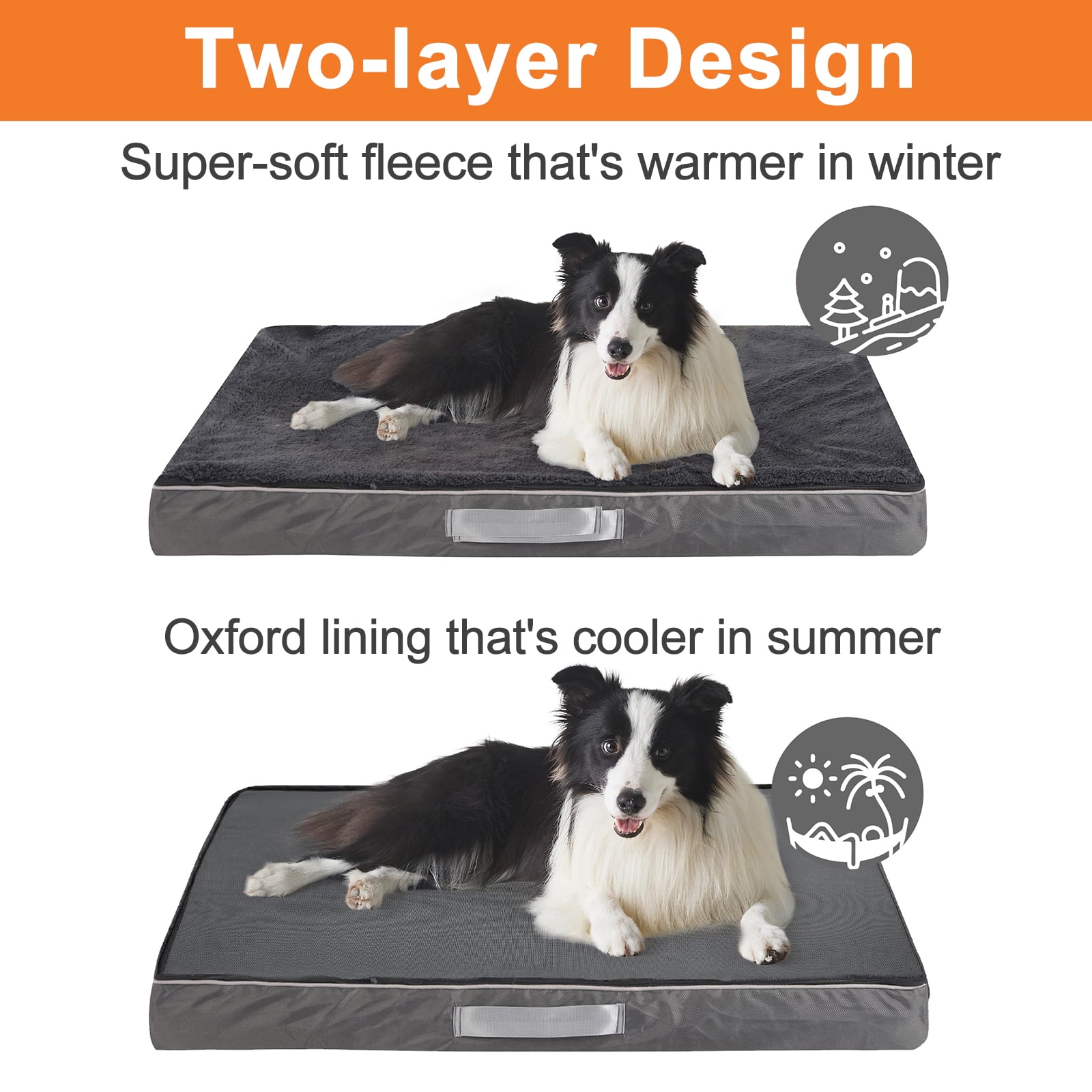 PayUSD Dog Bed for Extra Large Dogs Waterproof Thick Dog Beds Big Orthopedic Dog Beds with Removable Double Layer Washable Cover for Jumbo Dogs Pet Bed Mat Egg-Crate Foam, 2XL(47"X30"X4"), Gray