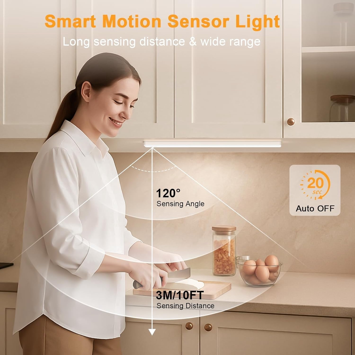 Under Cabinet Lighting, 2 Pack Motion Sensor Light Indoor, Rechargeable Closet Lights Battery Operated, LED Lights for Bedroom, Wireless Dimmable Cabinet Lights