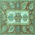 thumbnail image 1 of Ahgly Company Machine Washable Indoor Square Abstract Turquoise Blue Modern Area Rugs, 5' Square, 1 of 4