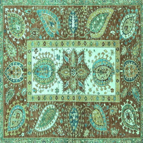 Ahgly Company Machine Washable Indoor Square Abstract Turquoise Blue Modern Area Rugs, 5' Square