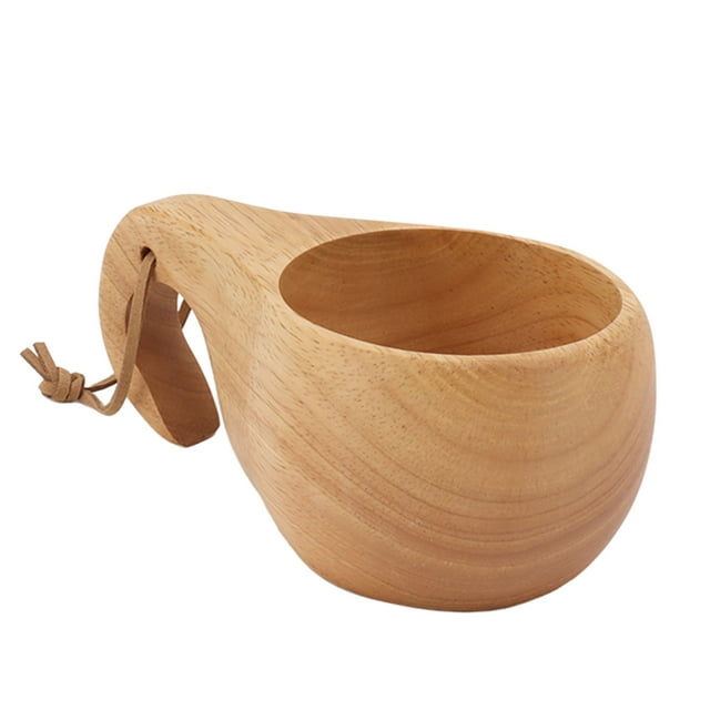 Taza de madera para acampar, estilo nórdico, pulida a mano, portátil, con asa, para café, té y leche.