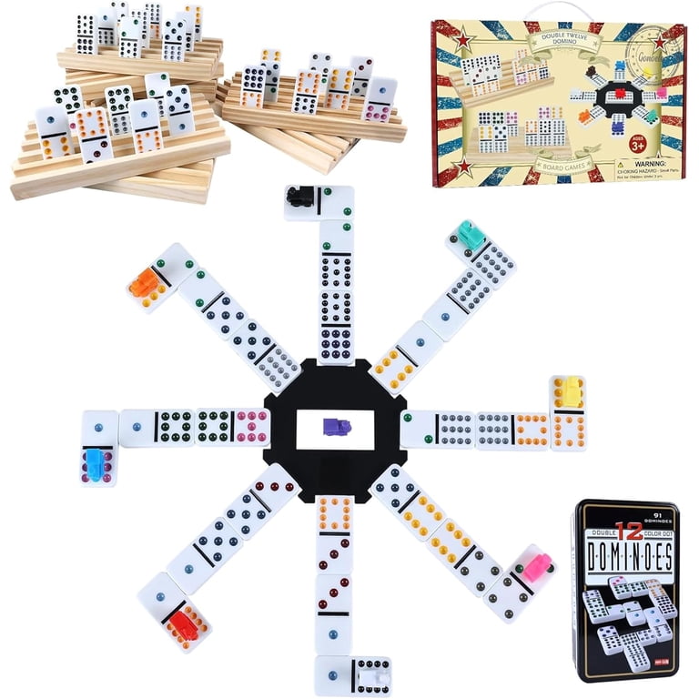 Fugocen Double 12 Mexican Train Dominoes Set with Wooden Trays photo 8
