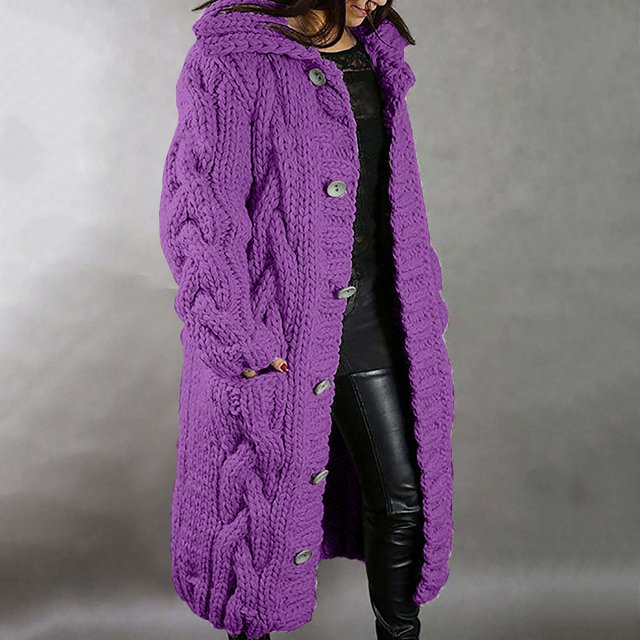 V-Neck Longline Cardigan, Plus-Size Duster Sweater, Relaxed Knit Coat Red L , Cardigan
