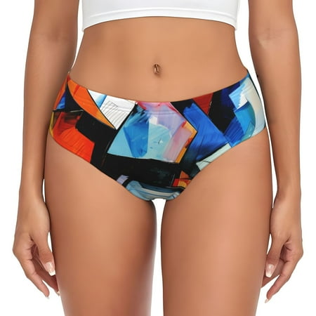 Naloa Abstract Cubist Printer Womens No Show Cotton Underwear Mid-High Waisted Soft Ladies Panties Strech Breathable Briefs -X-Small