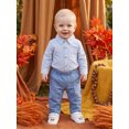 thumbnail image 4 of Loicainy Infant Baby Boys Fall Outfits 3 6 12 18 Months Long Sleeve Lapel Striped Romper Solid Color Pants Clothes Set, 4 of 9