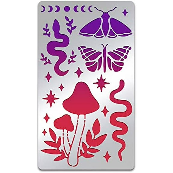 1pc Snake Stencils Moth Metal Painting Template Mushroom Stainless Steel Drawing Stencils Moon Phase Stencils