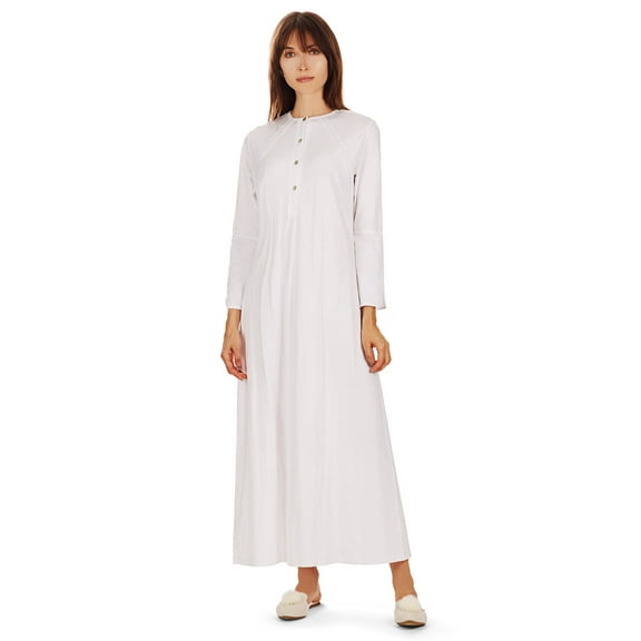 MeMoi Women's Bell Sleeve Trimmed Long Cotton Blend Placket Gown - Mens - Male