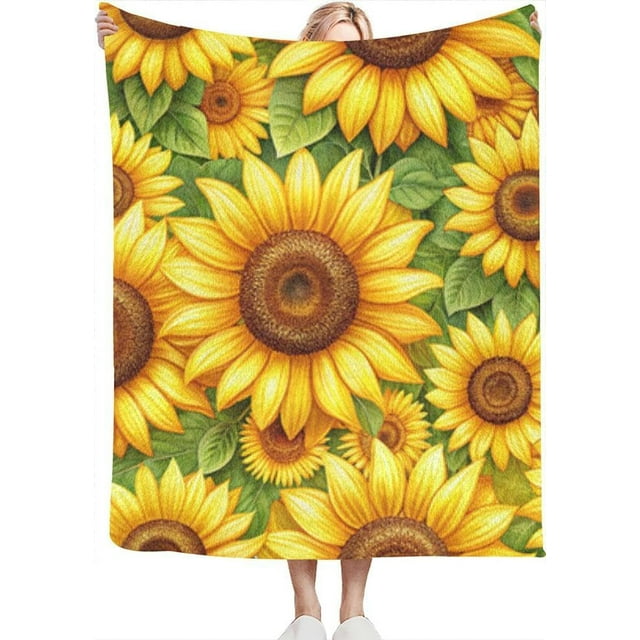 Vibrant Yellow Sunflowers Bloom a Repeating Creating a Bright and cheeThrow Blanket for Couch Bed Soft Cute Fleece Fuzzy Spring Summer Throw Blankets Cozy Living Room Throw Blanket for Chair