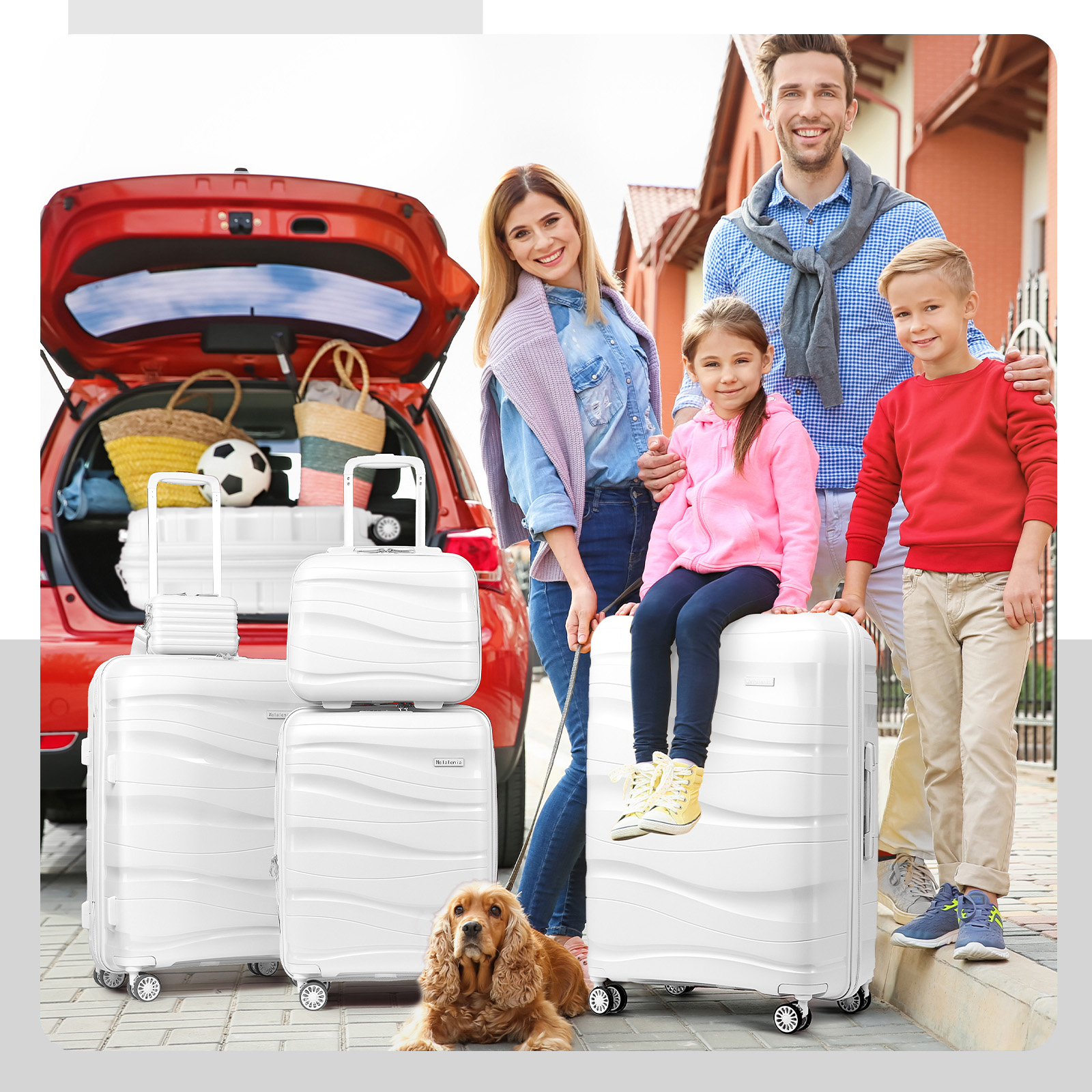 Joyway 5-Piece PP Hardshell Luggage Set with TSA Lock and Bonus Bags, White photo 4