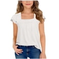 thumbnail image 3 of mgoYE Girls Short Sleeve Shirts Summer Tunic Tops Lace Ruffled Girls Cute Square Neck Clothes Blouse Size 11-12 Years White, 3 of 7