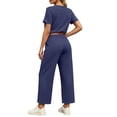 thumbnail image 4 of IUYRTFE Women Solid Color Short Sleeve Top and Drawstring Wide Leg Pants Set Casual 2 Piece Outfit, 4 of 5