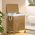 thumbnail image 3 of Laundry Hamper with Wheels, Handwoven Rolling Laundry Basket with Lid, Clothes Hamper with Divided Removable Liner Bag, 115L Large Capacity Laundry Sorter Laundry Room Organization, Natural, 3 of 5