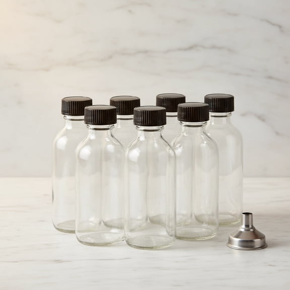 6 Pack 2 oz Shot Bottles with Caps & Stainless Steel Funnels, Juicing Bottle Reusable Glass, Mini Travel Bottles, 60ml Small Jars with Lids for Potion, Ginger Shots, Oils, Juice