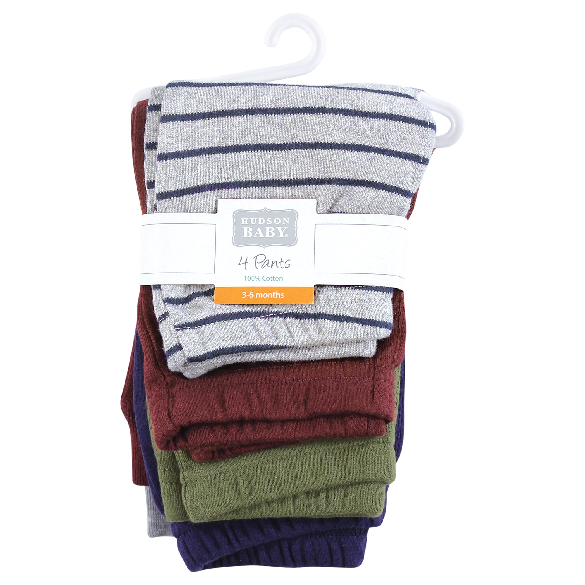 Hudson Baby Boys Cotton Pants and Leggings, Stripe Burgundy Olive, 3T