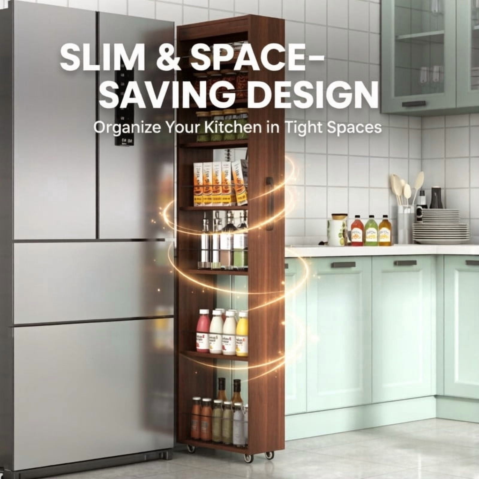 71''H 7-Tier Pull-Out Storage Shelf Cabinet with Wheels, Kitchen Rolling Storage Rack Cart for Narrow Spaces
