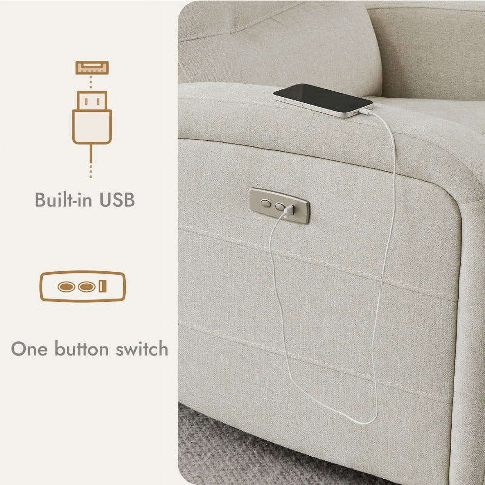 CHITA Power Glider Recliner Chair, 270° Swivel Recliner with USB & Type-C Charge for Nursery, Fabric in Linen