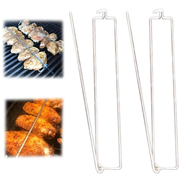 Rieles de sujeción para asar alitas de pollo, clip de metal para asar, tenedor de barbacoa reutilizable, rieles de ala de pollo para parrilla (2 unidades)