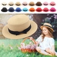 thumbnail image 2 of FUZHIQ Kids Flat Top Straw Boater Hat with Bow, Unisex Toddler UV Protection Sun Hat, Breathable Summer Cap for Beach Outdoor Play Daily Wear,One Size, 2 of 4