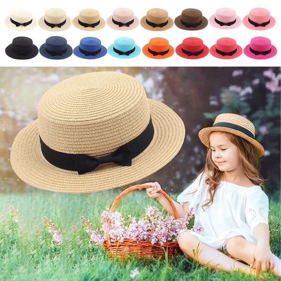 jiaxiM Sun Hats for Kids Straw Hat Wide Brim Floppy Beach Garden Bow Hat Vacation Essential