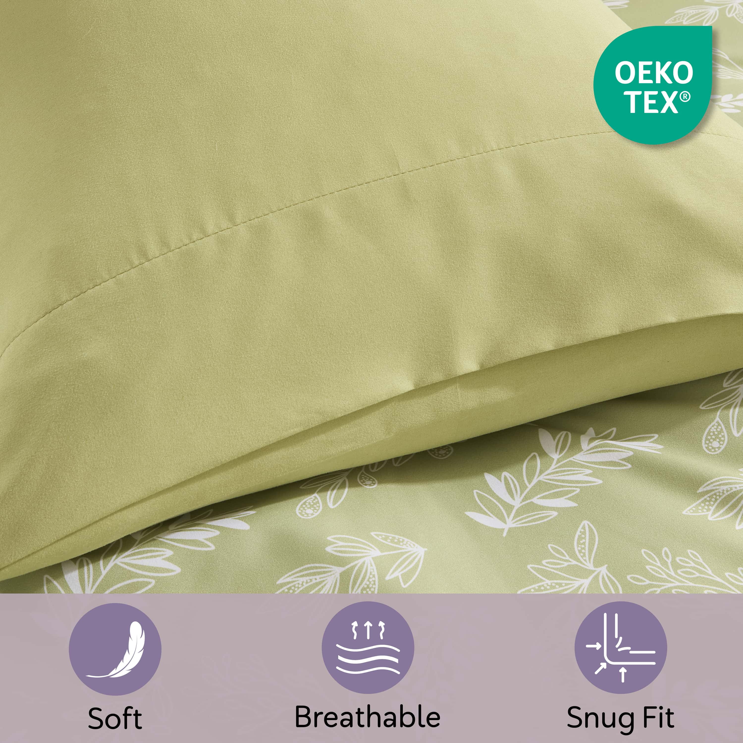 LammaLoe Queen Comforter Set, 7 Piece Botanical Bed in a Bag, Reversible Bedding Comforter Set with Sheets, Modern Queen Bed Set, Sage Green/Off White