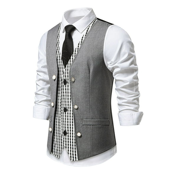 Mens Vests Casual Qiggri Men Solid Patchwork Fashion Retro Have Pockets Button V-Neck Wedding Tanks Blouse Suit Vest For Men