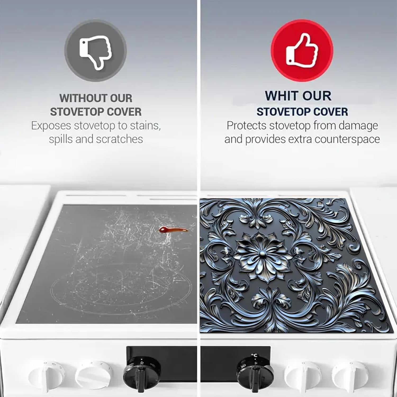 Stove Top Cover for Electric 28x20 Inch Silicone Diatomaceous Stove Mat for Glass Top Earth Pad with Embossed Baroque Floral Pattern for Countertop Coffee Maker Dish Drying Area