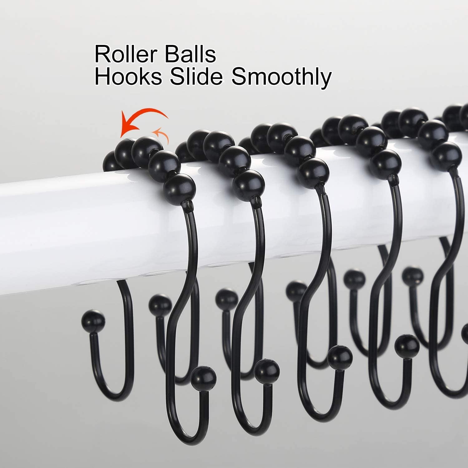 Shower Curtain Hooks, 12 Pcs Rings, Stainless Steel Black Rings Rust Proof, Smooth Sliding Anti-Drop Double for (Black)