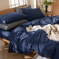 thumbnail image 5 of MooMee 100% Washed Cotton Duvet Cover Set Queen Size Linen Like Textured Breathable Lightweight 3-Piece (Solid Navy, 90"x90"), 5 of 7