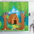 thumbnail image 1 of Log Cabin Shower Curtain, Countryside Theme Cartoon Image of a Wooden Shed in a Forest During Spring Season, Fabric Bathroom Set with Hooks, 69W X 70L Inches, Multicolor, by Ambesonne, 1 of 3