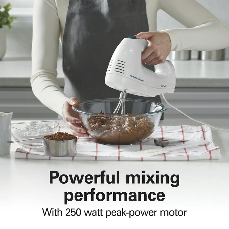 Hamilton Beach 6 Speed Electric Hand Mixer with Whisk, Traditional Beaters, Snap-On Case, 250 Watts, White, 62682 Hamilton Beach 6 Speed Electric Hand Mixer with Whisk, Traditional Beaters, Snap-On Case, 250 Watts, White, 62682