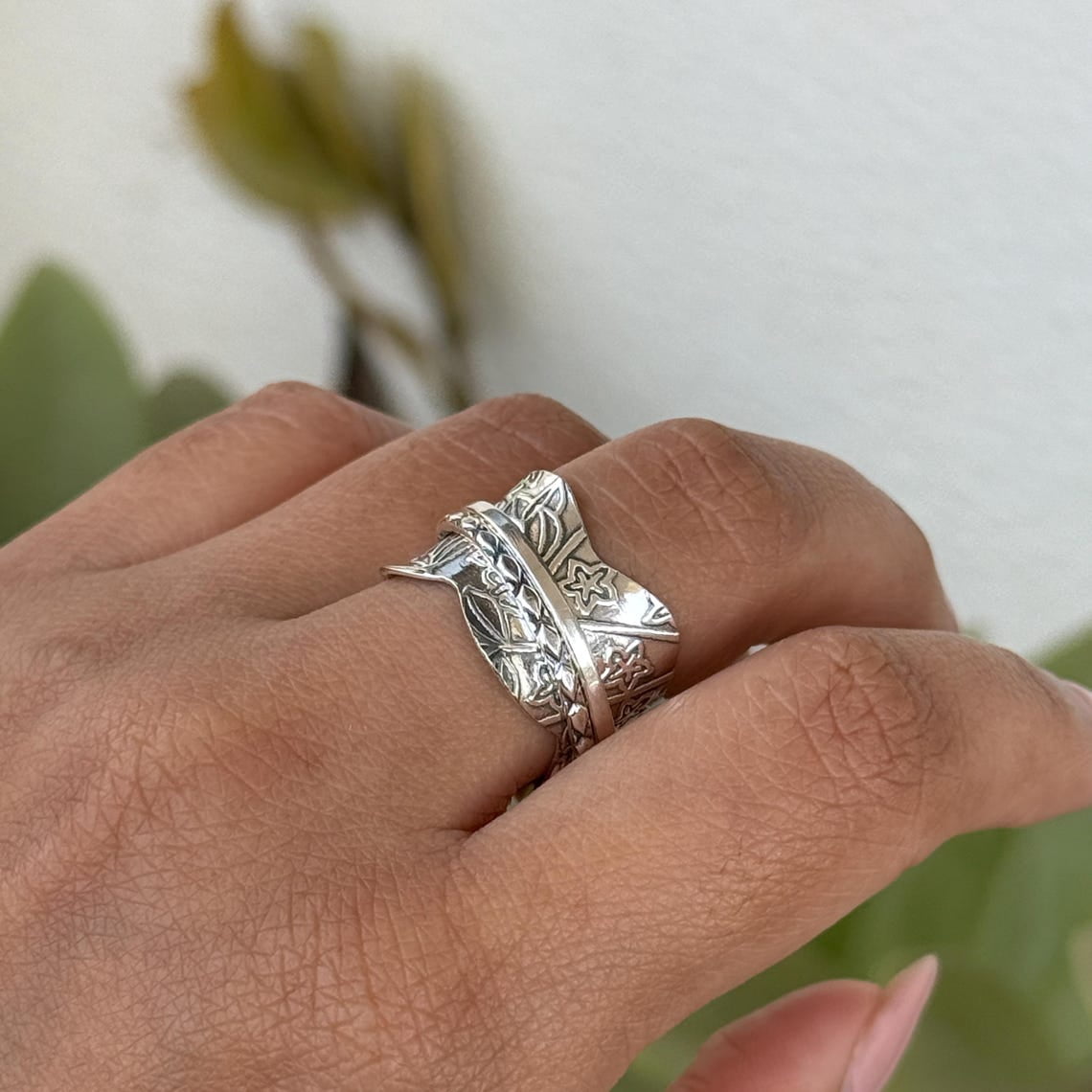 SS DESIGNS Fidget Spinner Ring Handmade Boho Style 925 Sterling Silver Anxiety Thumb Band for Stress Relief and Meditation Jewelry
