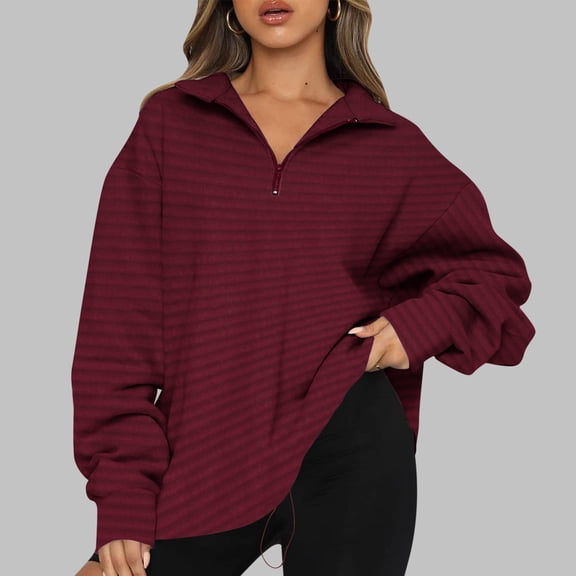 Autumn Winter Sweatshirts for Women Pull-up Oversize Fit Solid Color Womens Hoodies with Long Sleeves V Neck Breathable Athleisure Casual Cozy Workout Streetwear