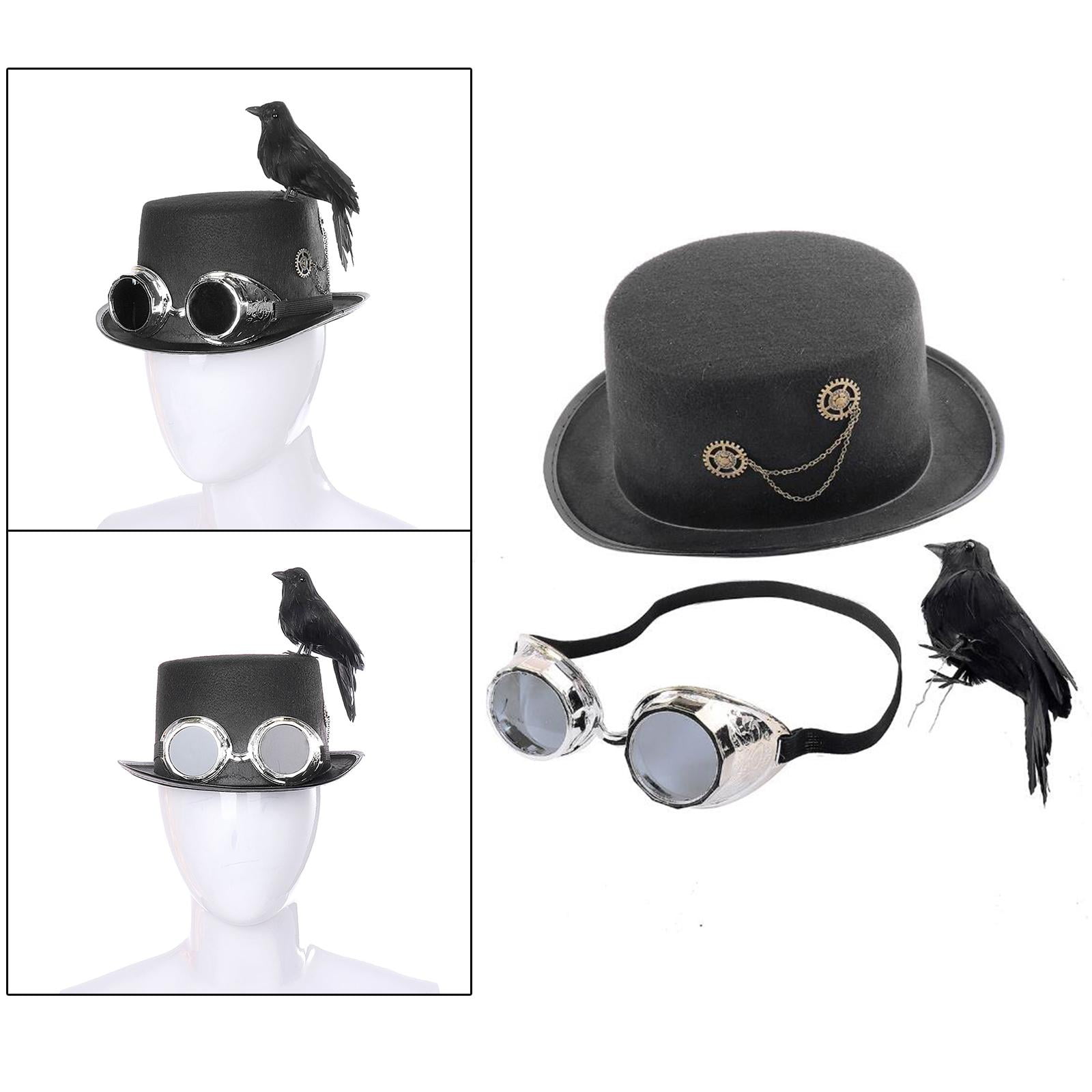 Unisex Steampunk Top Hats Halloween Costume Hat with Goggles 