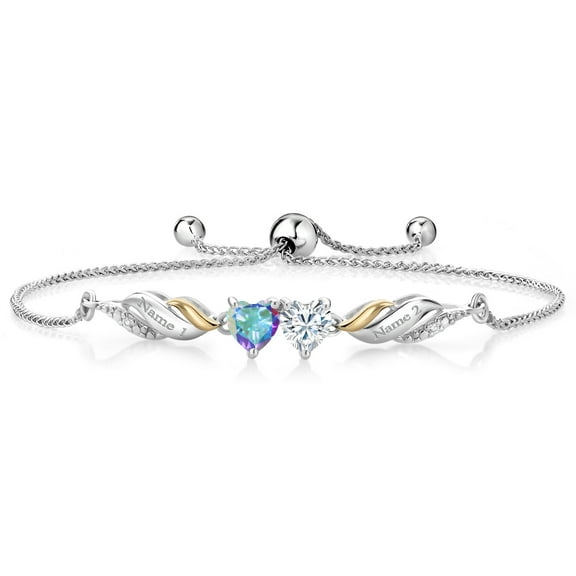 Gem Stone King 925 Silver and 10K Yellow Gold Bracelet for Women Mystic Topaz Moissanite (1.00 Cttw) and Lab Grown Diamond