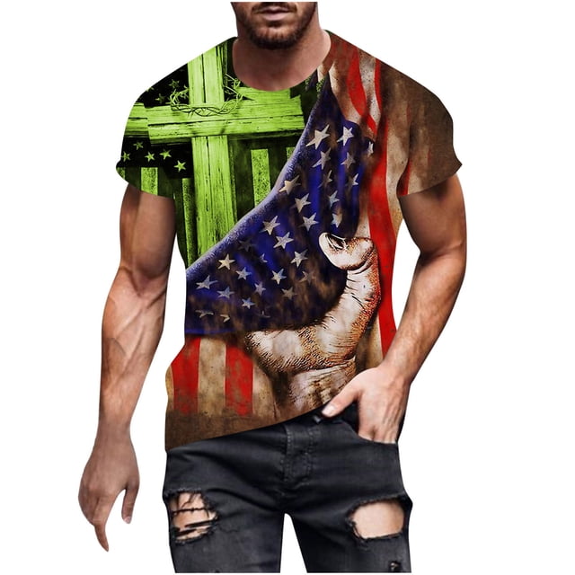 Camisetas Casuales Impresas de Manga Corta en el Patrón de Rayas, Camisetas Ligeras de Algodón a Rayas para Hombres
