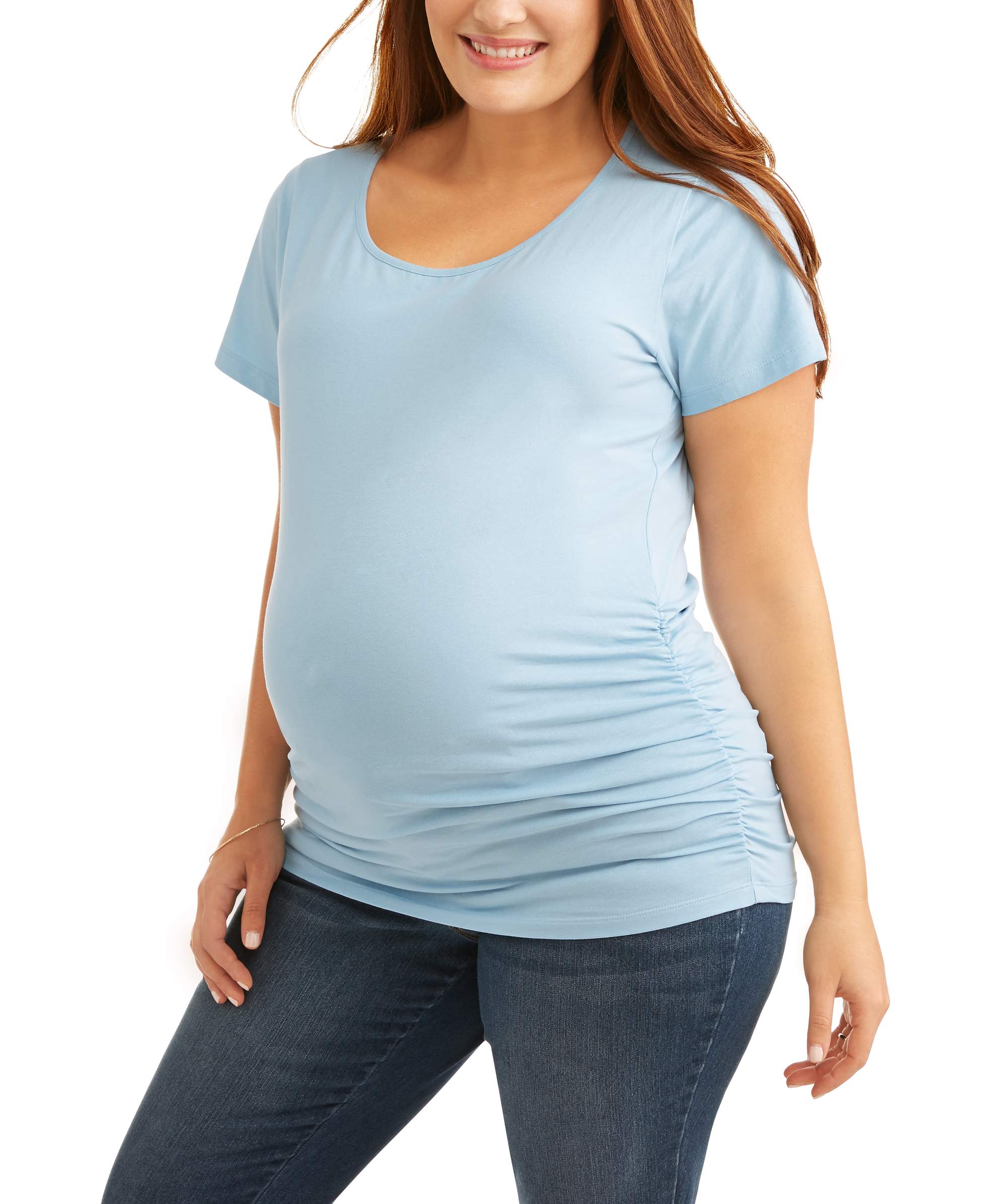 Maternity Short Sleeve Tee With Flattering Side Ruching--Available in Plus-Size - image 1 of 3