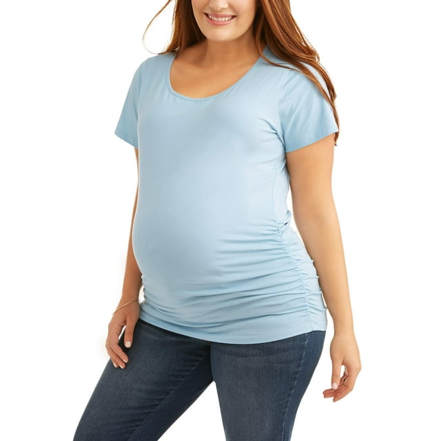 Maternity Short Sleeve Tee With Flattering Side Ruching--Available in Plus-Size