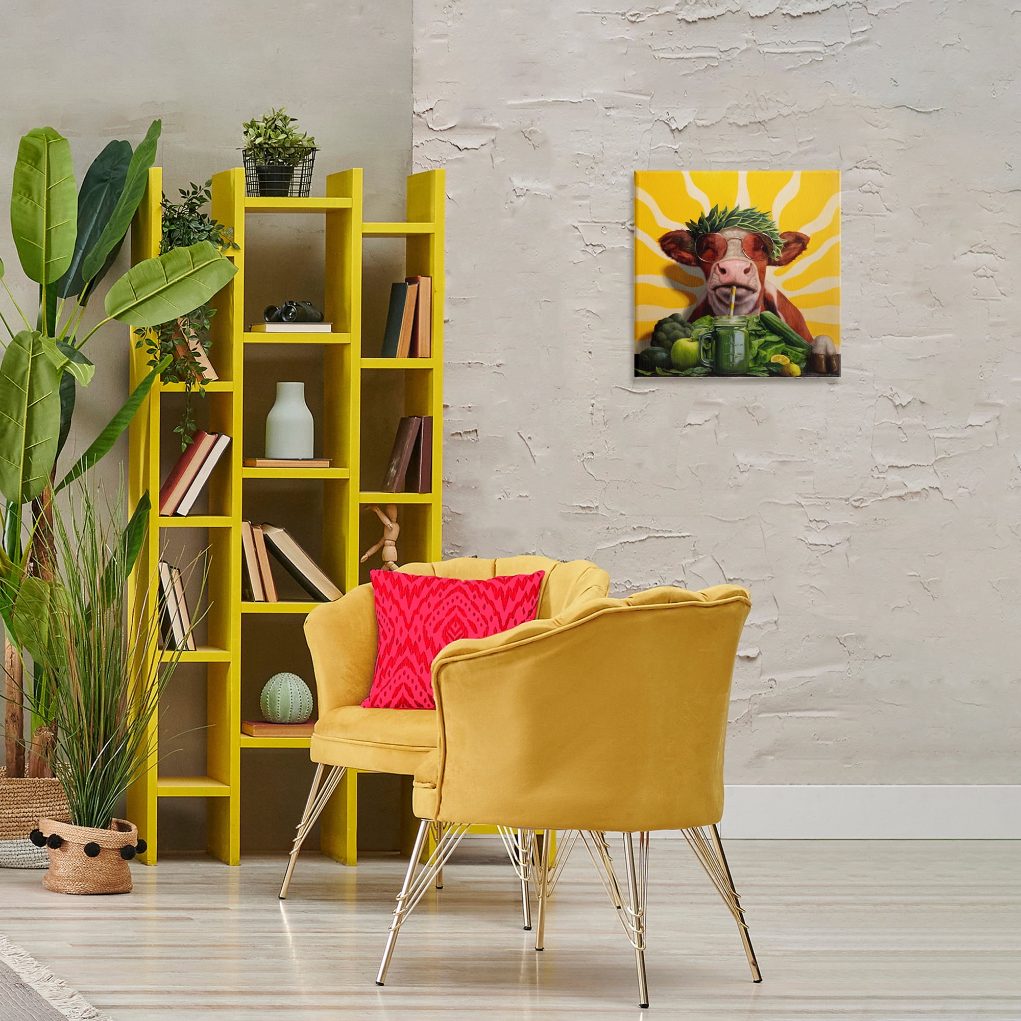 Stupell Industries Cow with Healthy Smoothie Food & Beverage Painting Gallery Wrapped Canvas Art Print Wall Art, 17 x 17