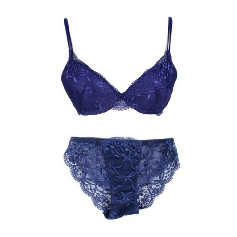 Ochine Women Lingerie Set Sexy Lace Trim Push Up Underwire Bra, 3/4 Cup,  Size 32-36B and Classical Brief Underwear Embroided Mesh Eyelash Panties