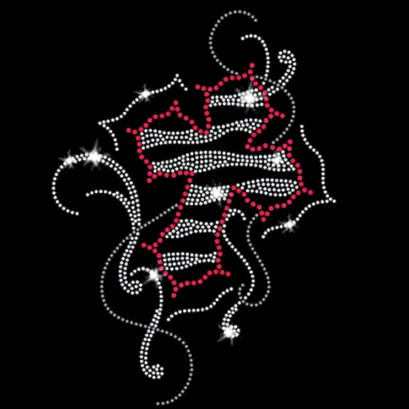 Black & Silver Swirl Cross Clear Iron-on Rhinestone & Rhinestud Transfer by JCS Rhinestones