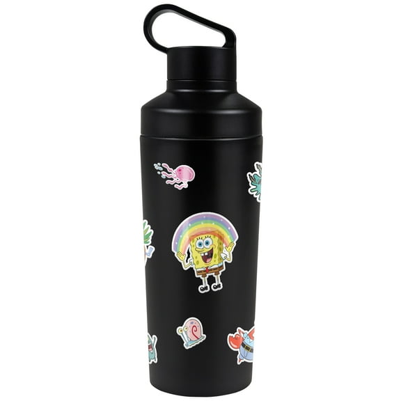 Spongebob Official Spongebob And Friends Sticker Collage 18 oz Insulated Water Bottle, Leak Resistant, Vacuum Insulated Stainless Steel with 2-in-1 Loop Cap