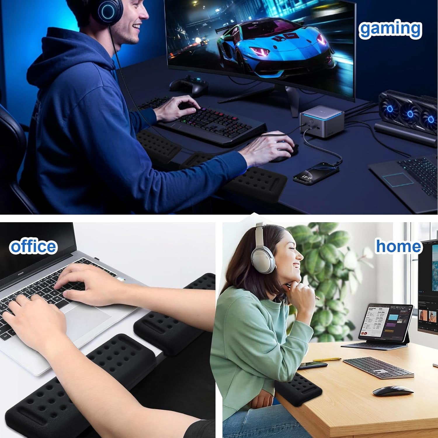 2-Pack L-Shaped Desk Edge Pads, Ergonomic Elbow and Wrist Support Pads, Keyboard Wrist Rest and Armrest Protector for Desk, Black