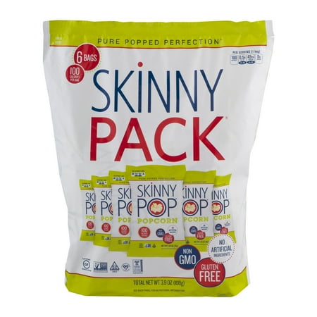 (2 pack) (2 pack) SkinnyPop Popcorn SkinnyPack, Original, 6 Ct, 100 Cal Bags