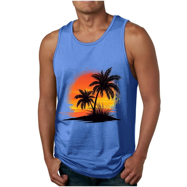 Birdeem Tank Top for Men Mens Tank Colorless Gradient Printing Round Neck Thin Strap Leakage Back Regular Casual Sports Tank Blouses