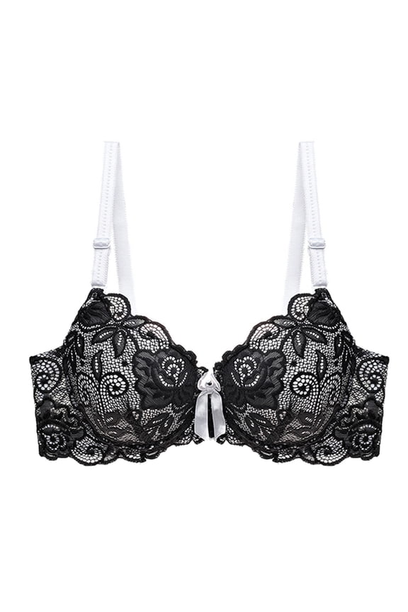 Women's Push Up Bra Lightly Lined Sexy Floral Embroidery Lace Supportive Bowkont Bras (Black, 36B)