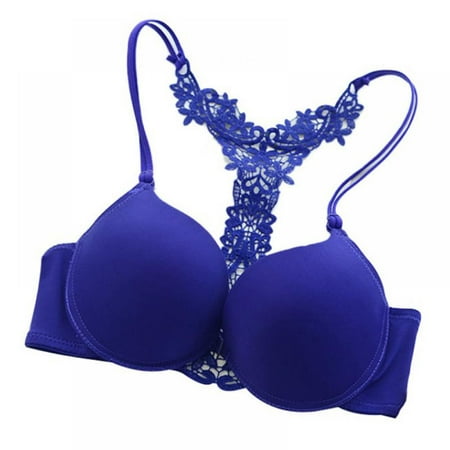 

Womens Sexy Front Closure Push Up Bra Padded Underwire T-Shirt Bra Floral Lace Racerback