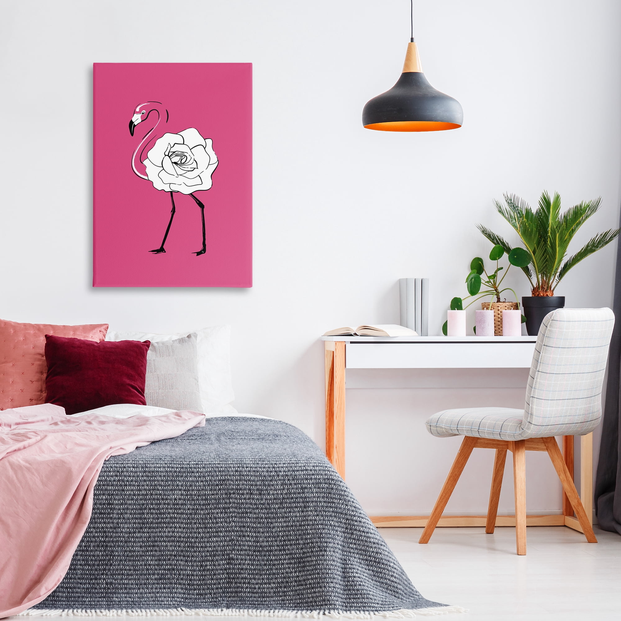 Stupell Industries Rose Blossom Flamingo Animals & Insects Painting Gallery Wrapped Canvas Art Print Wall Art, 24 x 36