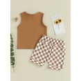 thumbnail image 6 of Yunliwuli Toddler Boys Summer Outfits Solid Color Sleeveless Tank Tops and Checkerboard Elastic Waist Shorts 2Pcs Clothes Set, 6 of 10