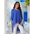 thumbnail image 3 of DARING DIVA Women's 3/4 Sleeve High Low Hem Scoop Neck Chiffon Blouses S Royal Blue, 3 of 8